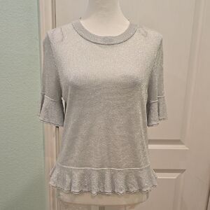 H&M Gray Ruffled 3/4 Sleeve Blouse